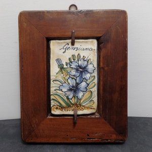 Saca Castelli "Genziana" Tile In Rustic Wood Frame